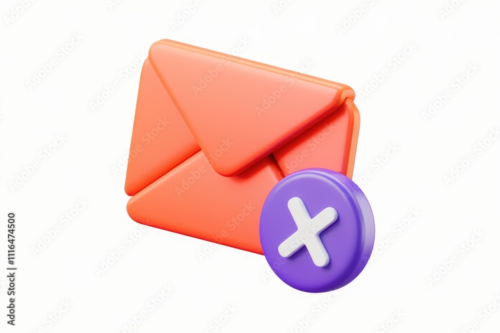 Poster 3d render of an orange email icon with a purple 'x' signifying deletion.