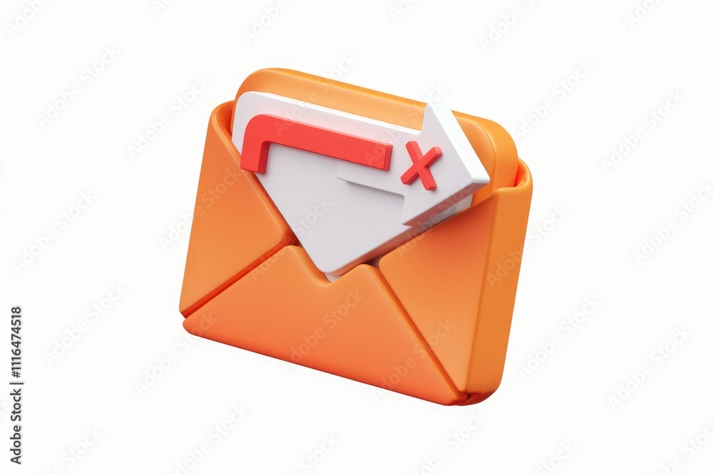 Poster 3D render of an orange email envelope with a red rejected message icon.