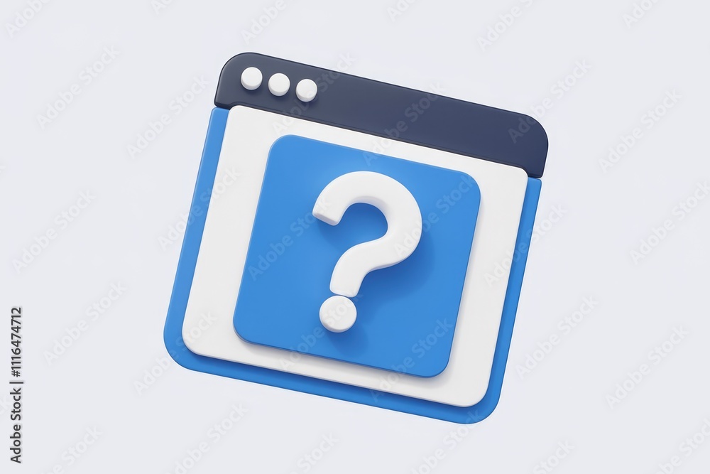 Aufkleber 3D render of a browser window with a question mark  symbolizing online queries or FAQs.