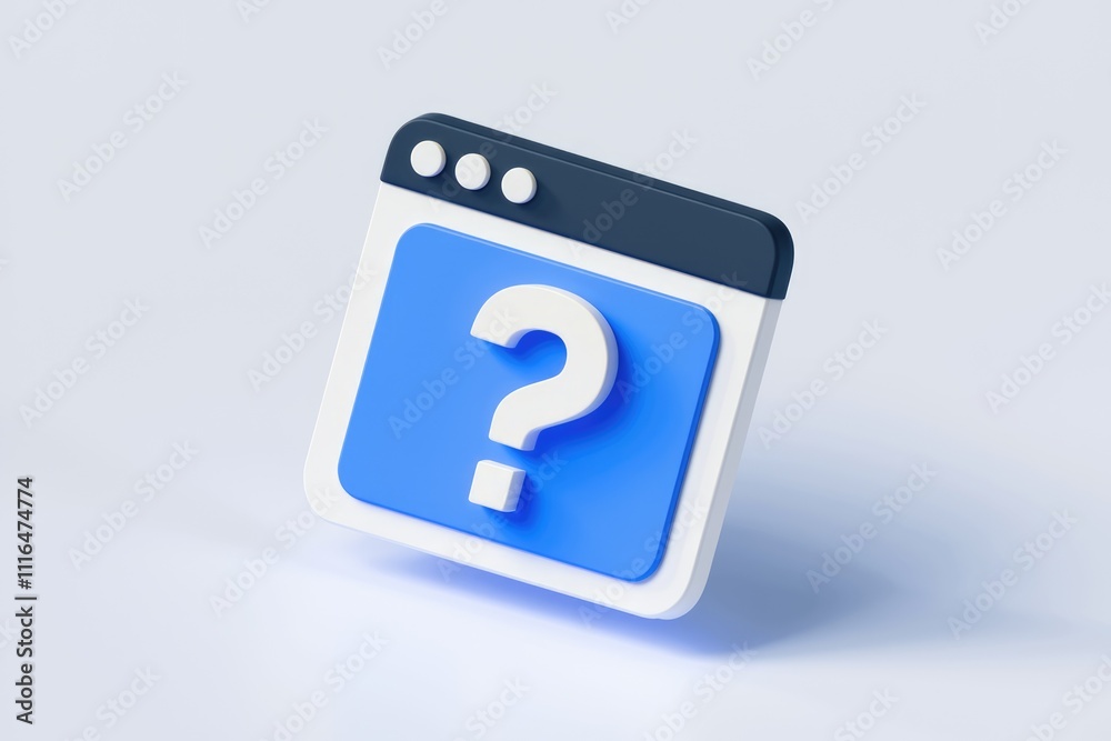 Aufkleber A 3D rendering of a webpage with a question mark  symbolizing online queries or FAQs.