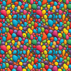 Fototapeta premium Colorful pebbles create a vibrant texture in an artistic pattern on a whimsical background