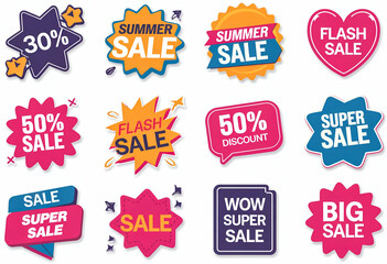 Obraz premium Set of sale tags. Sale tags and labels. sales promotion banner. Big and mega sale offer discount promotion. Flat sale Vector Illustration.