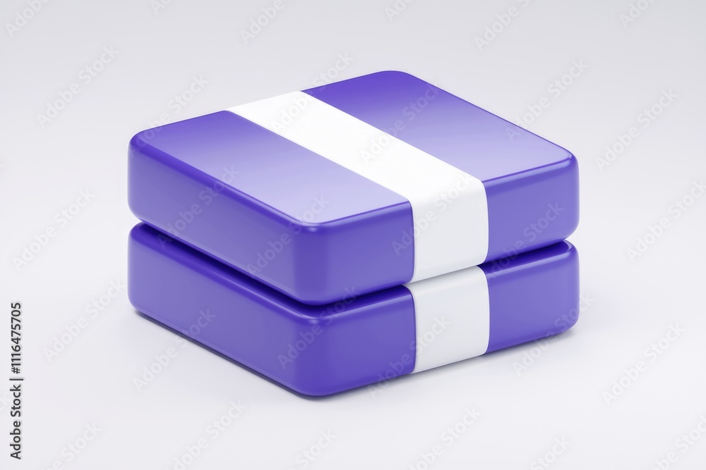 Fototapete two purple blocks stacked with white stripes; a simple minimalist 3d rendering.