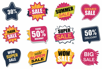 Obraz premium Set of sale tags. Sale tags and labels. sales promotion banner. Big and mega sale offer discount promotion. Flat sale Vector Illustration.