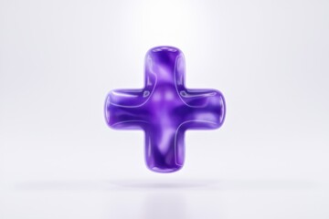Obraz premium A glossy purple plus sign rendered in 3D against a white background.