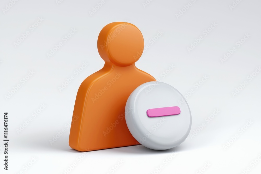 Poster 3D render of an orange user icon with a white minus button  signifying user removal or deletion.