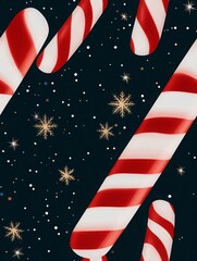Fototapeta premium Festive candy canes and snowflakes on a dark background