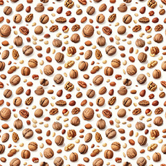 Obraz premium Diverse assortment of nuts spread across a bright surface creating a colorful pattern