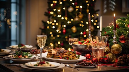 Fototapeta premium table served for Christmas dinner,