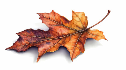 Naklejka premium Single dried brown maple leaf isolated on white background.
