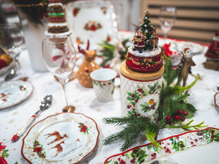 Christmas Table Setting with Festive Decorations and Holiday Spirit
