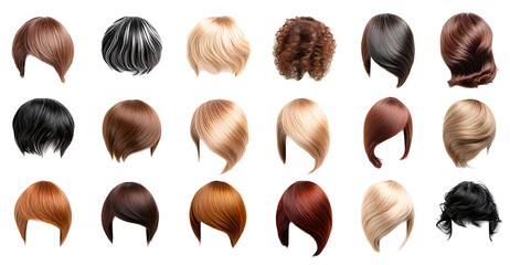 various set of hair wig isolated