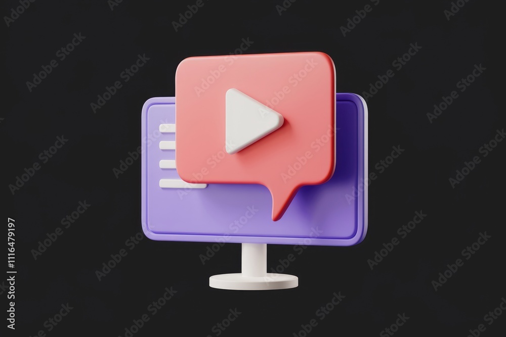 Poster Computer screen with play button speech bubble for video communication.
