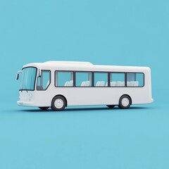 White 3D Icon of Isolated All White Passenger Bus on Blue Background