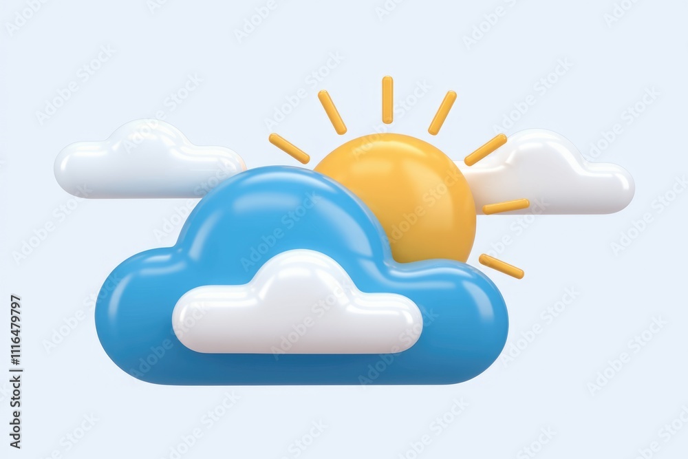 Aufkleber A 3D rendering of a sunny day with fluffy clouds  a cheerful weather icon.