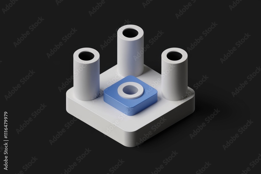 Poster Abstract 3D render of minimalist geometric design with cylinders.