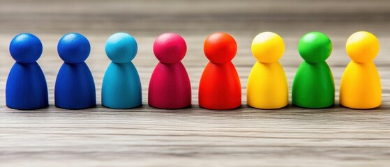 Naklejka premium Colorful Wooden Play Figures Representing Human Connection