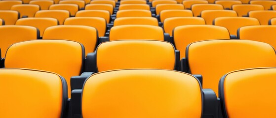 Fototapeta premium Close-Up of Empty Orange Seats in an Auditorium for Advertising