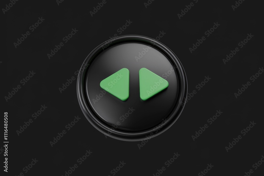 Aufkleber 3d render of black button with green rewind icons