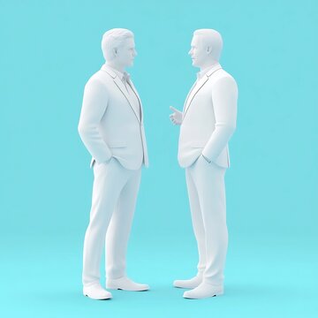 Business Professionals in Formal Discussion on Blue Background