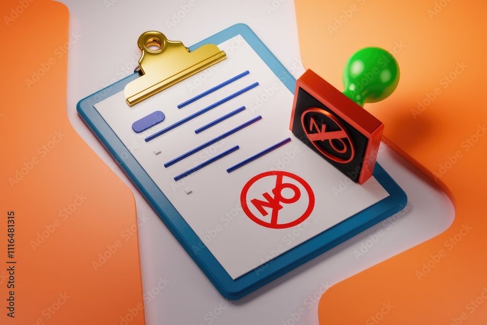 Poster Rejected application form with a red 'No' stamp.  The form is on a clipboard.