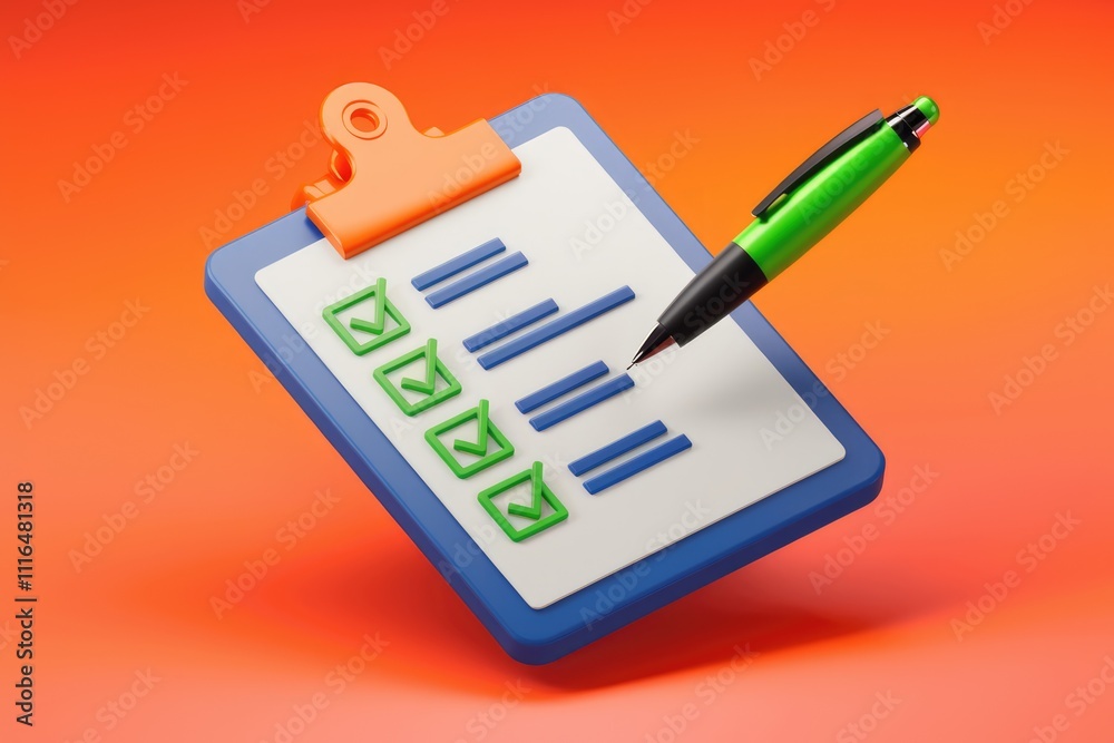 Poster Checklist with green checkmarks on a clipboard  indicating task completion.