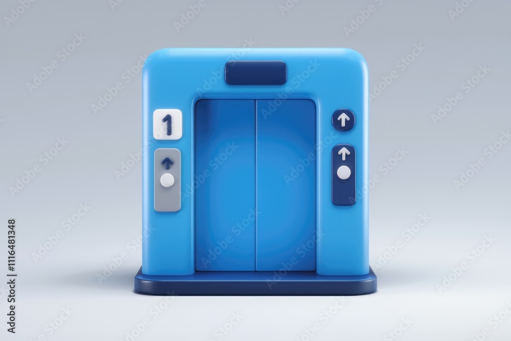 Leinwandbilder a simple cartoonish 3d rendering of a blue elevator with buttons indicating floor 1 and up.