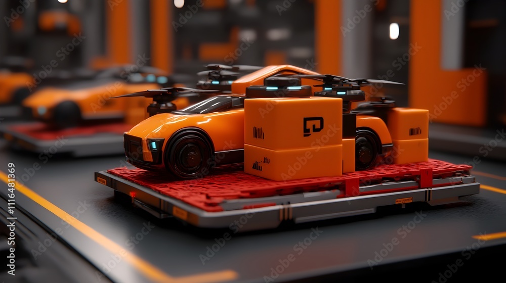 Poster a highly efficient and automated logistics hub with autonomous delivery drones and robotic fulfillme