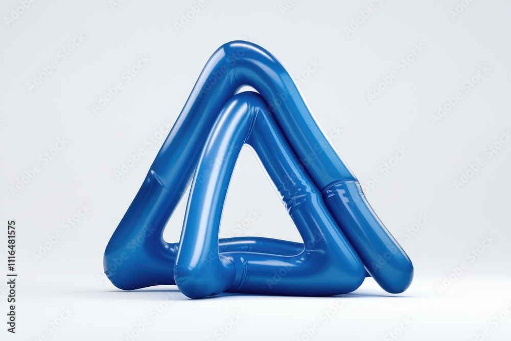 Poster Abstract triangular structure of interlocking blue tubes with glossy texture.