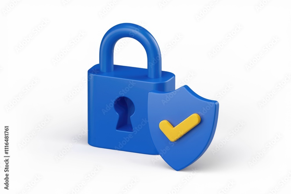 Aufkleber Secure padlock with a checkmark shield  symbolizing data protection and online safety.