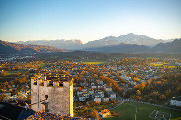 Salzburg, Austria. Magnificent view from Hohensalzburg Castle of the Salzburg area surrounded by...
