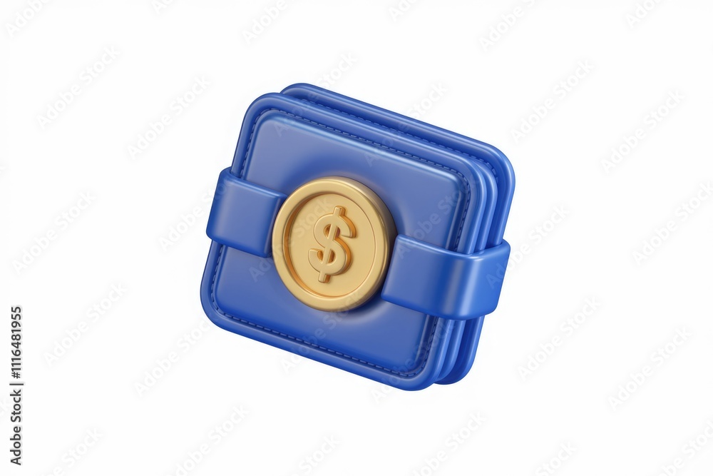 Aufkleber A 3D rendering of a blue wallet with a gold dollar coin  symbolizing finance and wealth.