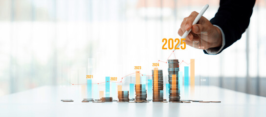 New Year 2025 Concept for Financial Growth and Investment Strategies in a Modern Office Setting...