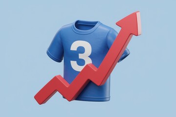 Blue t shirt with number 3 and upward red arrow  signifying growth or increase.