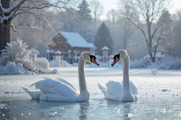 Pair of swans as a symbol of the month February