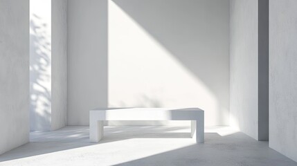 Fototapeta premium Minimalist White Room Interior Design With Simple Bench