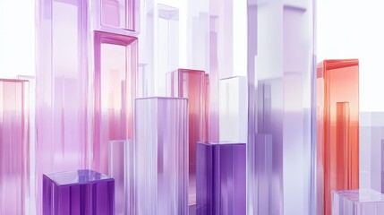 Fototapeta premium Colorful glass structures create a vibrant cityscape in shades of purple and red during the day