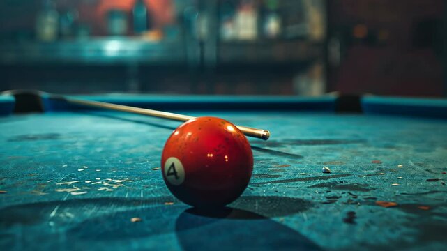 Number Four Ball on a Worn Pool Table