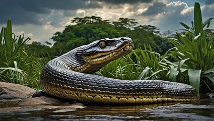 Fototapeta premium A detailed and realistic image of the Titanoboa, the largest snake ever. The snake