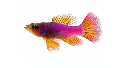 Fototapeta premium Colorful Freshwater Fish with Vibrant Fins Swimming Gracefully in a White Background, Perfect for Aquatic Adventures and Nature Photography Projects