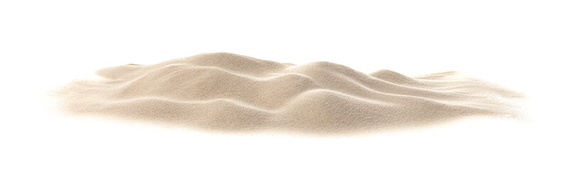 Sand beach Isolated on white background. Pile desert sand. Texture summer desert vacation, hot summer.