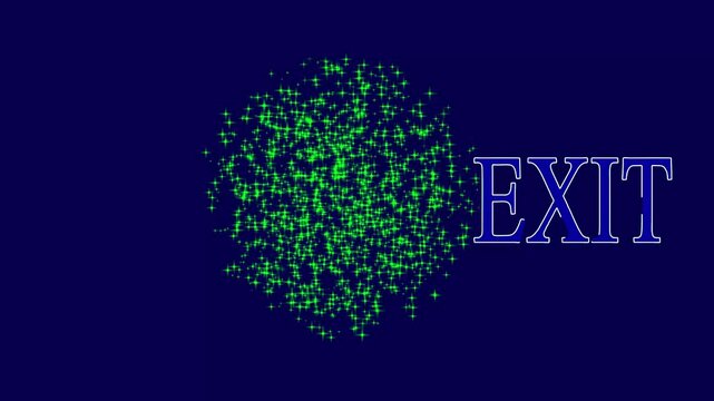 Neon Exit sign with transparent ster animation background. Exit text and sign with neon glow effect on Alpha.