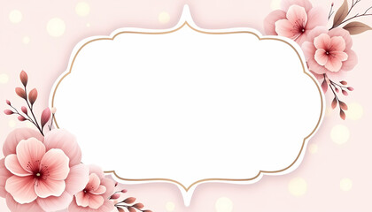 Bridal shower invitation mockup with pink flowers and a decorative frame on a soft pastel background
