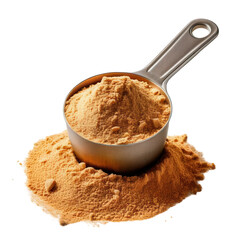 Vegan protein powder scoop essential for health and fitness aficionados, transparent background
