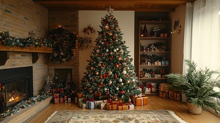 Obraz premium Indoor Christmas Decoration, Christmas, Santa Claus, Ornaments, Abstract Image, Texture, Pattern Background, Wallpaper, Smartphone Cover and Screen, PC, Laptop, 9:16 and 16:9 Format