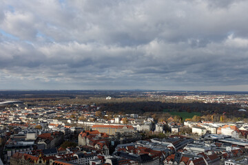 Fantastic views from the City Tower viewing platform over the city of Leipzig