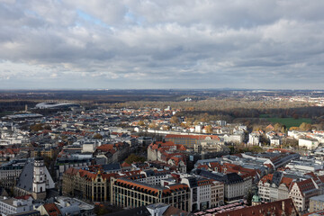 Fantastic views from the City Tower viewing platform over the city of Leipzig
