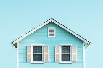 Simplified pale blue house facade on clear sky background