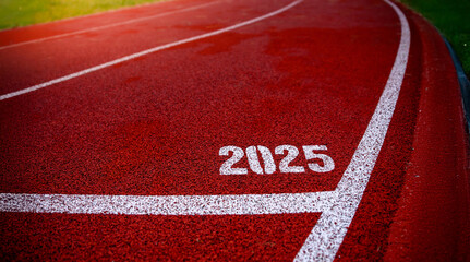2025 running sport background, Tittle 2025 at red track and field athletics running track, original...