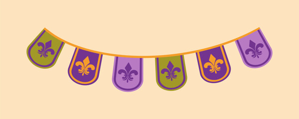 A Colorful Fleur de lis Garland for All Your Celebrations and Festive Events Fun and Cheer. for design projects, showcasing intricate detail and a classic style ideal for a variety of artistic uses. © Любовь Кондратьева